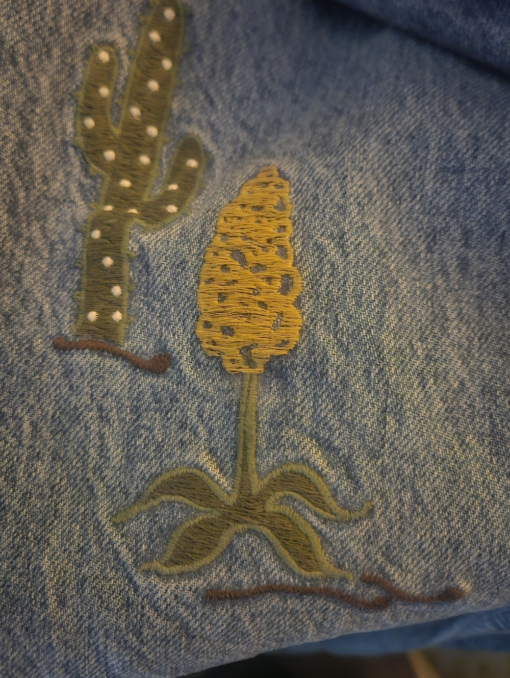 Reformation Blue Straight-Leg Jeans with Yellow & Green Embroidery Juno Size 31 - Picture 11 of 16